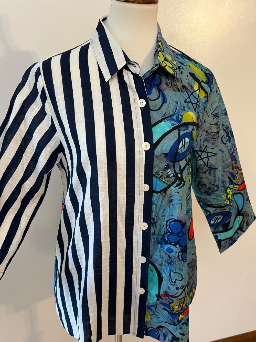 Shana Art to Wear sz M Abstract Stripes Colorblock Graffiti Boho Resort Artsy